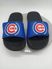 Chicago Cubs Youth Sz XL 4/5 Adjustable Foam Slides Black Soles Blue/Red/White