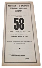 APRIL 1960 K&IT KENTUCKY & INDIANA TERMINAL RAILROAD EMPLOYEE TIMETABLE #58
