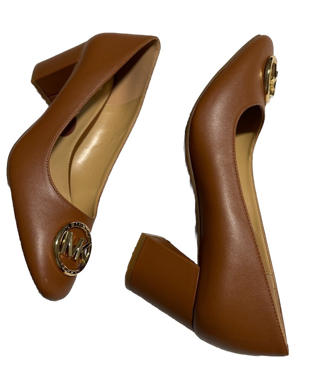 NEW Women Michael Kors Brown Pump Block Heels Shoes, Sz.6.5