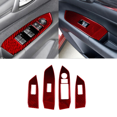 4X For Mazda CX-5 Red Carbon Fiber Window Lift Switch Panel Cover Trim 2017-2022