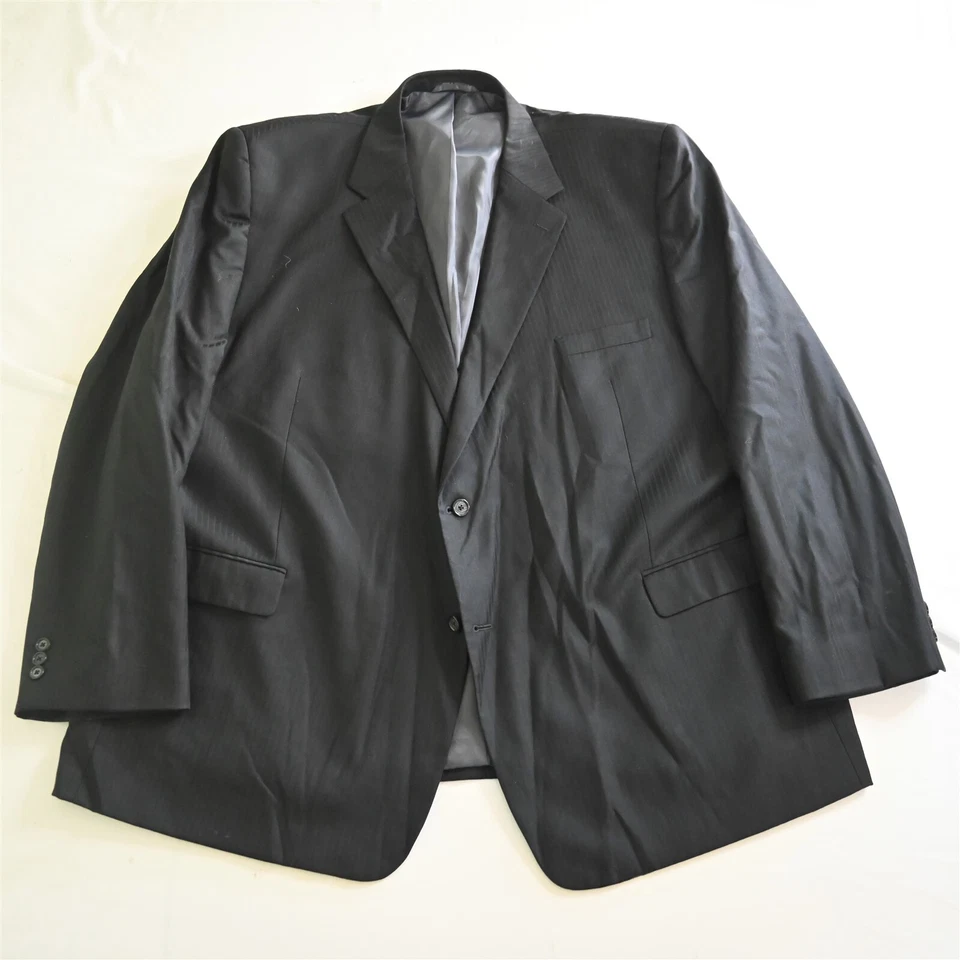 Petrocelli 58L 52x32 Black Stripe 100% Wool Mens Jacket Pants Suit - Image 2 of 4