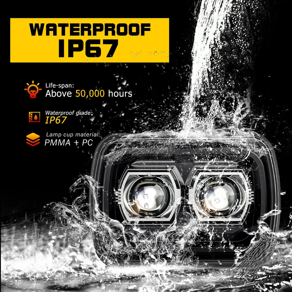 Pair 5x7" 7x6" LED Headlights Hi/Lo Sealed Beam For Jeep Cherokee XJ 1984-2001 - Image 4 of 4