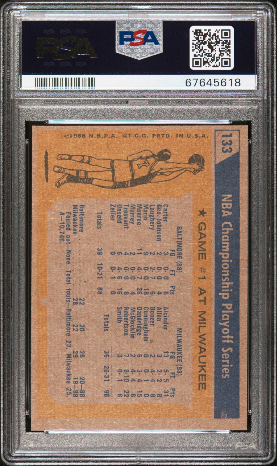 1971 Topps NBA Playoffs Game 1 133 Lew Alcindor Scores 31! Graded PSA