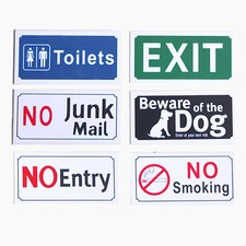 Sticker Sign Adhesive No Junk Mail Entry Smoking Exit Toilets Beware of The Dog 