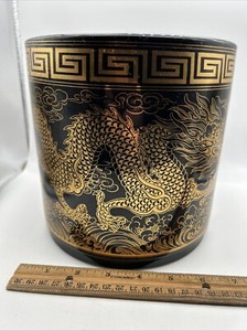 Vintage Chinese DRAGON 7” X 7” Incense Burner Pot Black & Hold Heavy Ceramic