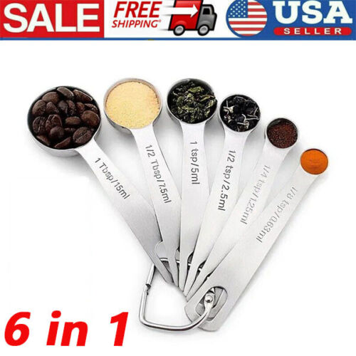 Household Stainless Steel Measuring Spoon Set of Six difference Size Pieces - Picture 1 of 7