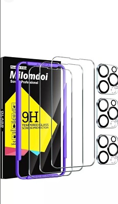 Milomdoi 3+3 Pack Tempered Glass Screen And Camera Protector iPhone 14 Pro Max