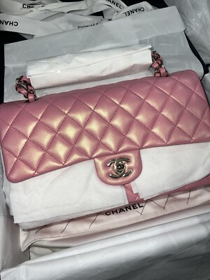 New Rare 23A CHANEL Barbie Pink Iridescent Medium Classic Flap Bag