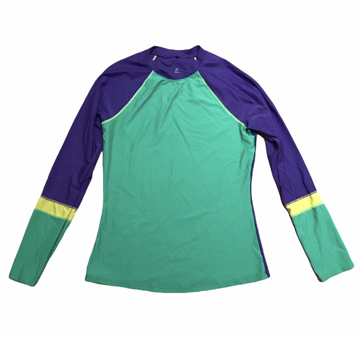 Prana Women's Lorelei color-block green purple yellow sun top rash