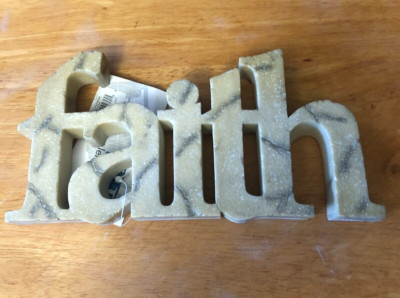 ''Faith'' Home Decor Hang on Wall or Set on Table Faux Stone Finish By V Designs