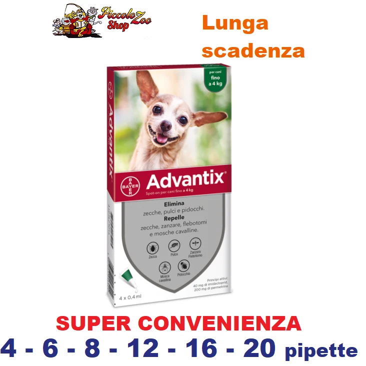 Advantix Bayer 0-4kg antiparassitario per cane fino 4kg 4- 6- 8-12-18-20  pipette