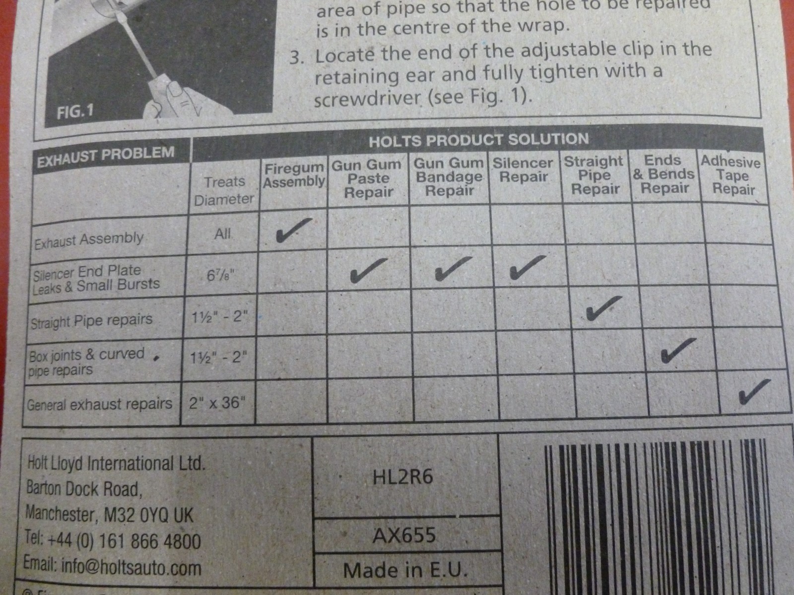 Holts Gun Gum Flexiwrap Exhaust Repair Kit HL2 eBay