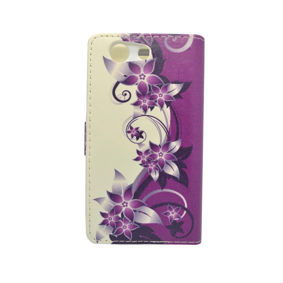 CASE PURPLE AND CREAM FLOWER DESIGN PU LEATHER WALLET FOR SONY XPERIA Z3 COMPACT - Image 4 of 4
