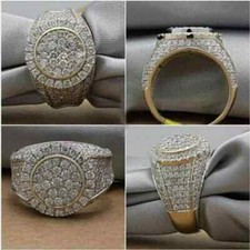 2Ct Real Moissanite Men's Wedding Engagement Pinky Ring 14K Yellow Gold Plated