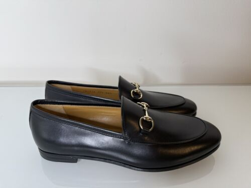 NEW $990+ GUCCI JORDAAN BLACK LEATHER LOAFER SHOE US 7.5 EU 37.5