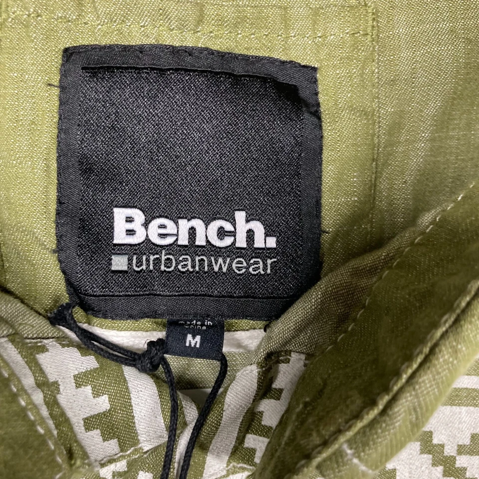 Bench Urbanwear Shirt Men's Medium Olive Green Aztec Button Up Short Sleeve - Image 4 of 4