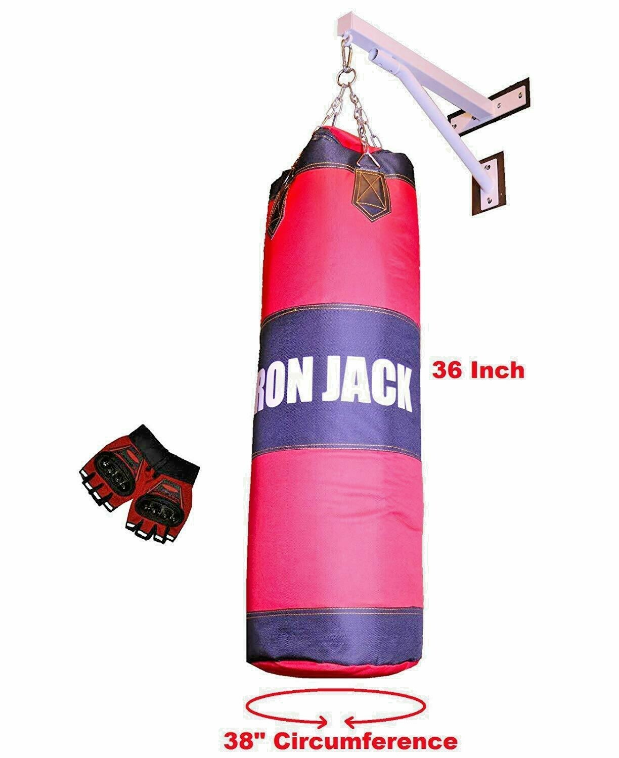Heavy Duty Wall Mount Boxing Bag Punching Bag w Chains Bracket & Gloves SET NEW 