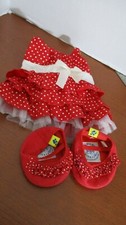 BUILD A BEAR Pink RED POLKA DOT DRESS  MATCHING SHOES OUTFIT