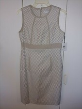 CALVIN KLEIN LADIES SLEEVELESS KHAKI/WHITE DRESS-10-COTTON/POLY/SPAND.-NWT-CUTE