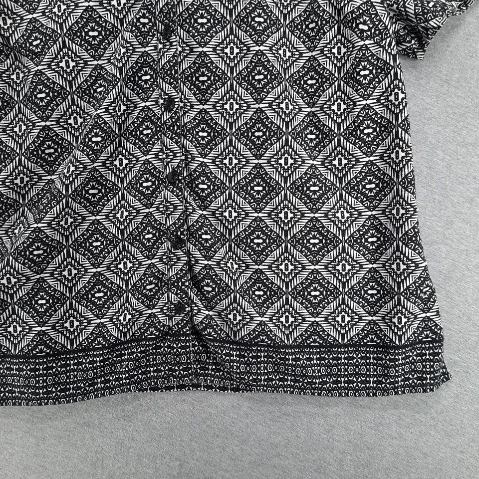 Erika Shirt Womens L Black White Geometric Short Sleeve Button Up Cotton Blend - Image 3 of 4