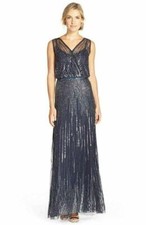 Adrianna Papell Beaded Surplice Dress SZ 2 Navy