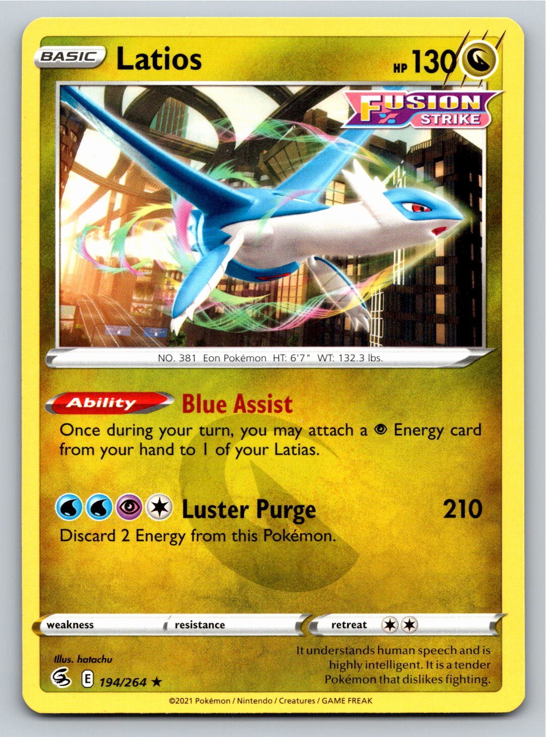Latios 194/264 Rare Fusion Strike Pokemon Card - NM Near Mint