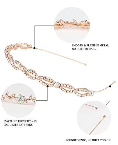 4 Pack AB Rhinestone Headbands Rose Gold Metal Rose gold band & AB rhinestones - 第 2/6 張圖片