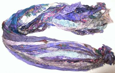 BBI 36 yards Recycled PURE Silk Sari Ribbon Yarn Cream Lavander Peach skeins
