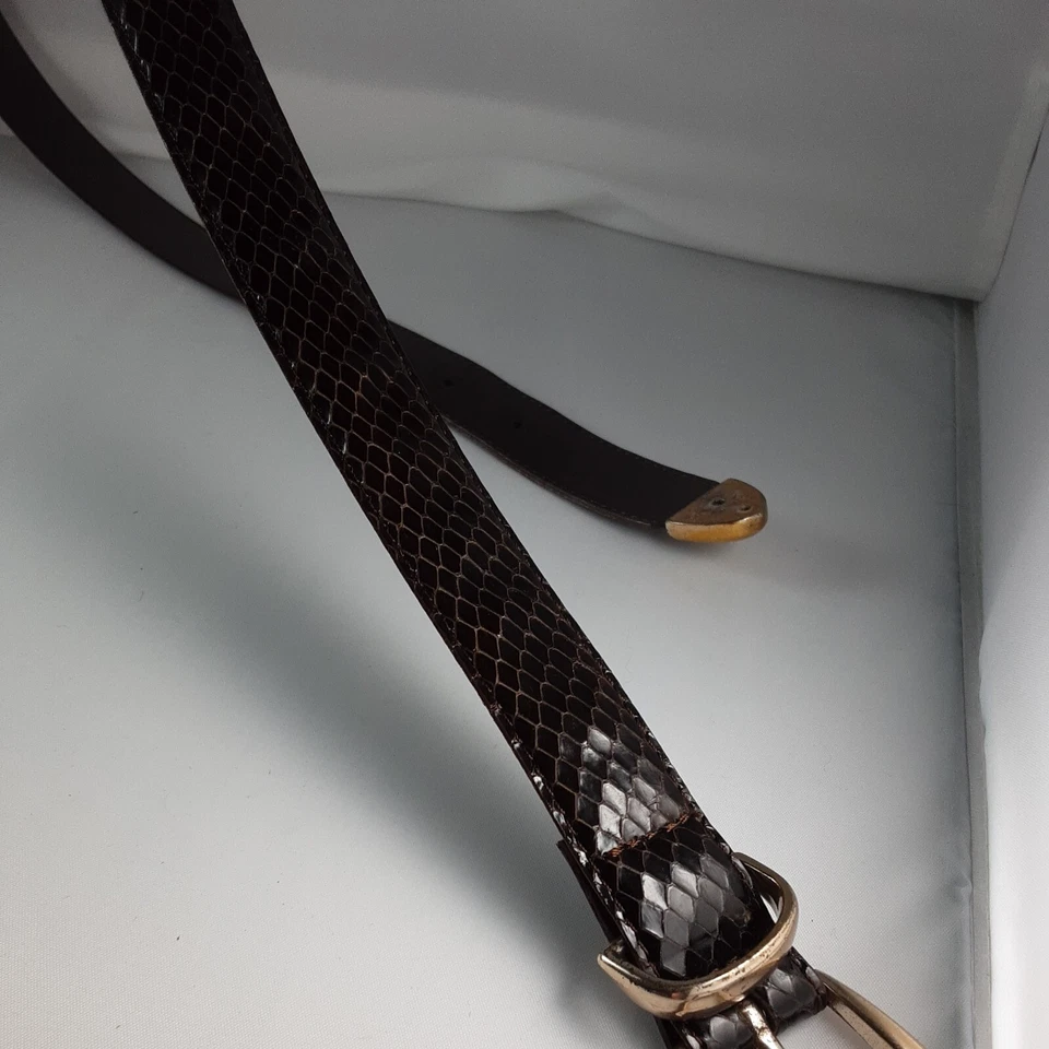 Womens Snakeskin Belt Leather Size 38. 1" Width Dark Brown Skinny - Image 4 of 4