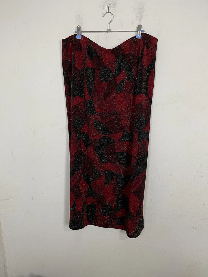 Moda Bug Mujer Falda 2X Plus Rojo Brillo Midi Vacaciones Evento Fiesta Pull On Foto 2 de 4