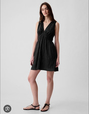 GAP Dress Womens Small Sleeveless V Neck Crinkle Mini Pockets Summer Casual