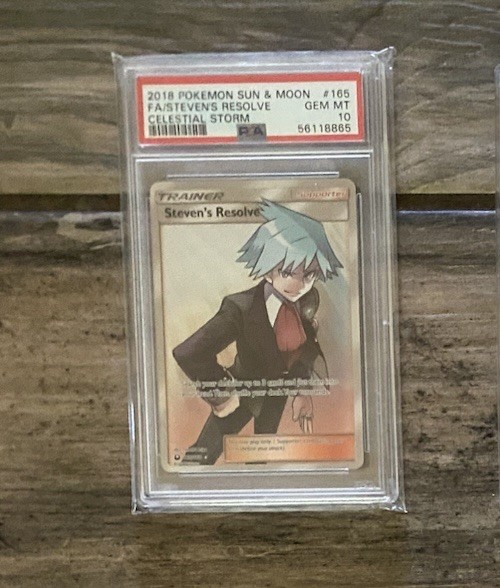 Pokemon 2018 Sun & Moon Steven's Resolve Full Art Celestial Storm 165/168 PSA 10