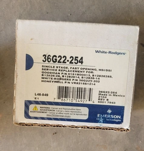 Emerson White-Rodgers 36G22-254 Series 36G Fast Opening  Natural/Lp Gas Valve 