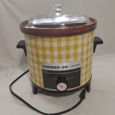 VTG Sears Harvest Gold Simmer-On Slow Cooker Gingham Yellow Model 400