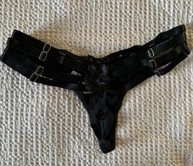 Bordelle Silk Push Up Bustier & Harness Brief - Black Size S 