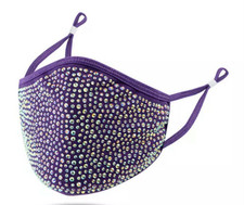 Glitter Rhinestone Purple AB Face Mask Cover Adjustable Washable Reusable Cloth