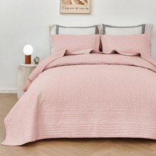 Quilt Set King Size Blush Pink Oversized Bedspread Comforter Soft Cotton