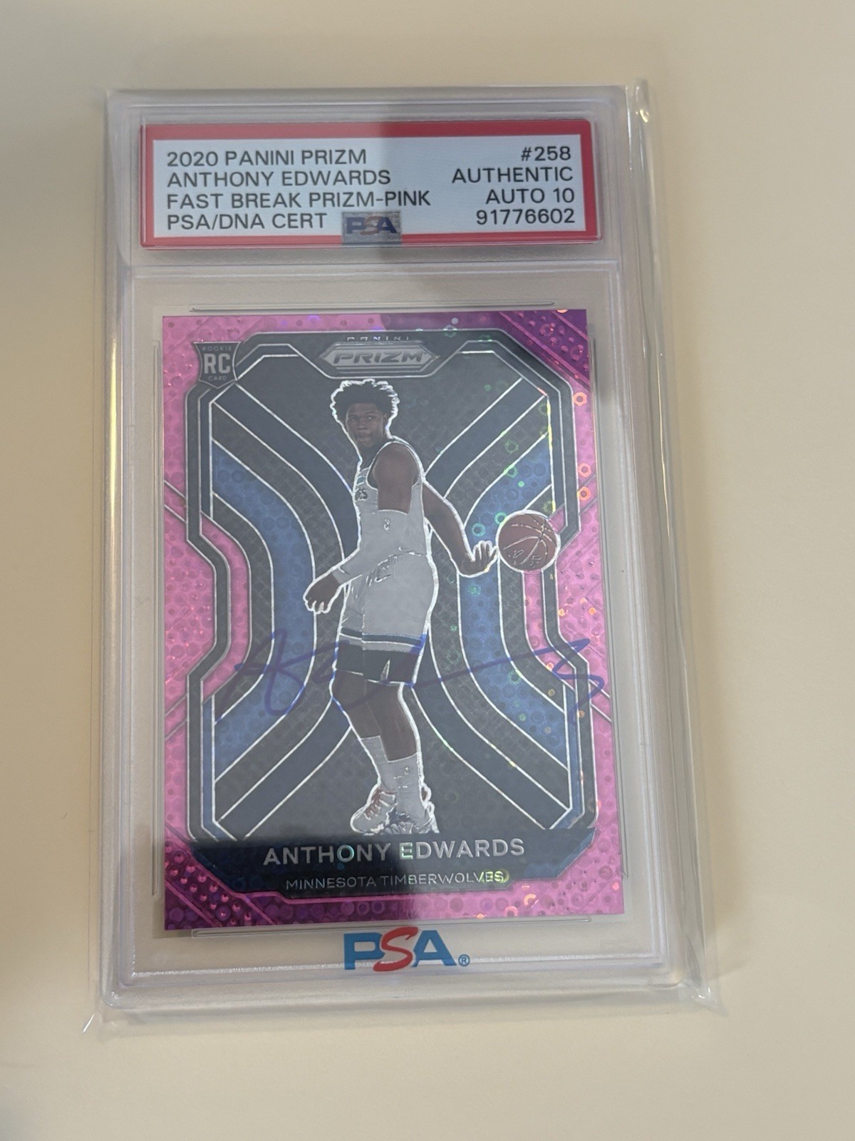 2020-21 Panini Prizm - Anthony Edwards #258 Pink Fast Break Prizm /50 (RC)