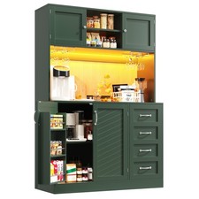 180cm Tall Kitchen Cupboard Storage Cabinet with Drawers & Open Countertop Green