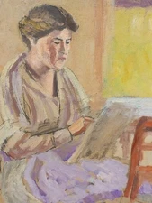 Artist Painter At Work Portrait Oil On Cardboard XX Fernand De Lacger Navès