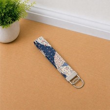 Blue Floral Patchwork Keychain Wristlet, Fabric Key
