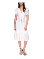 MICHAEL MICHAEL KORS Womens White Lined Button Up Tie Accent Dress Petites PM