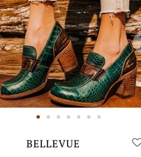 Freebird by Steven Women's Bellevue Heeled Loafers Leather Green Croco Size 9