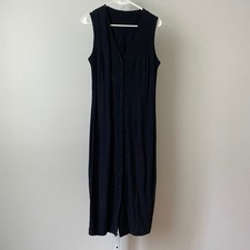 Lagenlook Relaxed Witchy Button Down Sleeveless Midi Dress 12 Black SEO