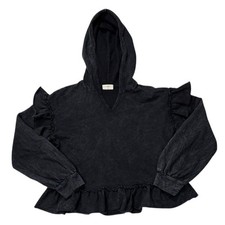Anthropologie T.La Ruffle Hem Black Ruffled charcoal Hoodie made in USA Small 01