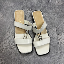 Ferragamo 90s White Sandals with Metal Chain Detail