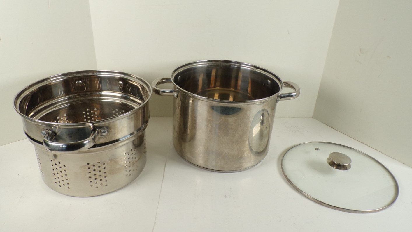 Chefmate Stainless Steel 8 Wt. Pasta Pot with Colander Insert & Glass Lid