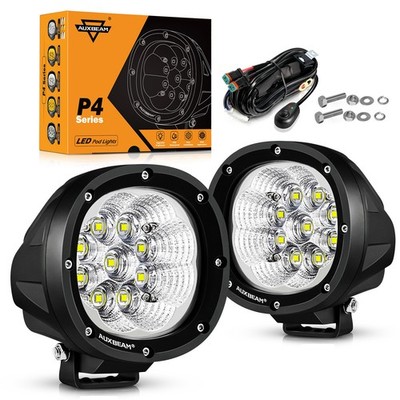 AUXBEAM 4'' 90W White LED Work Light Flood Pods Offroad Driving Ditch Fog Lamps