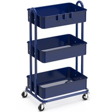 3-Tier Heavy Duty Metal Utility Rolling Cart Navy