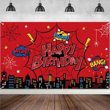 Red Spider Happy Birthday Banner Backdrop Decorations, Red Spider Wed Photo Bann